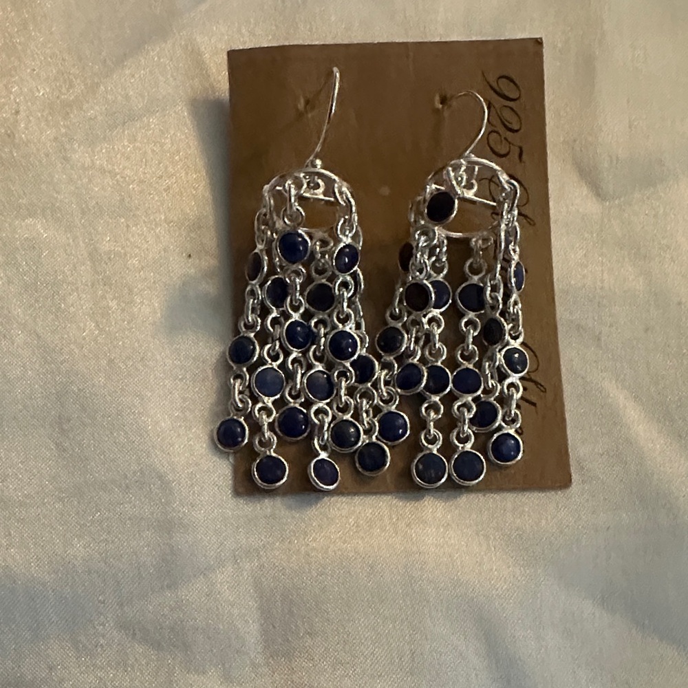 925 Sterling Silver Blue Lapis Dangle Chandelier Earrings